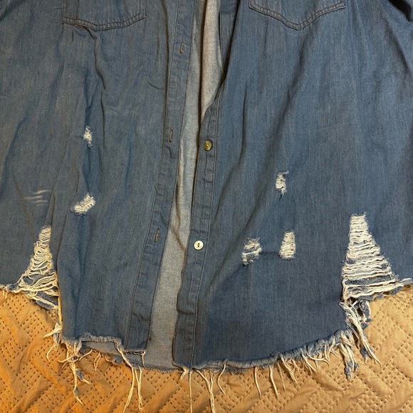 Distressed Denim Button Up - Picture 3 of 4